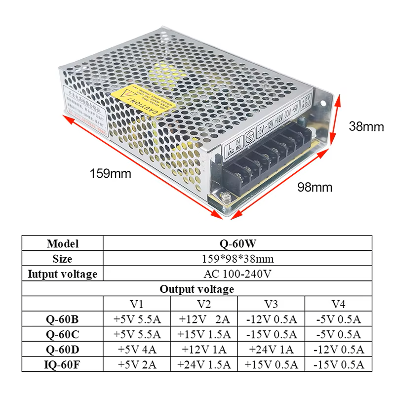 Smps Power Supply - Q-60A/B/C 5V 12V 24V 15V Quad